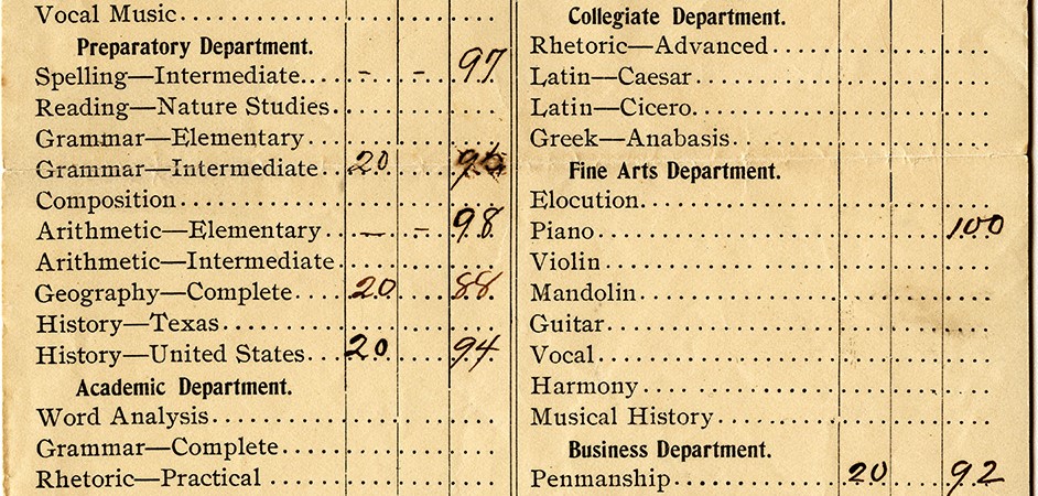 A snippet of a 19th century report card